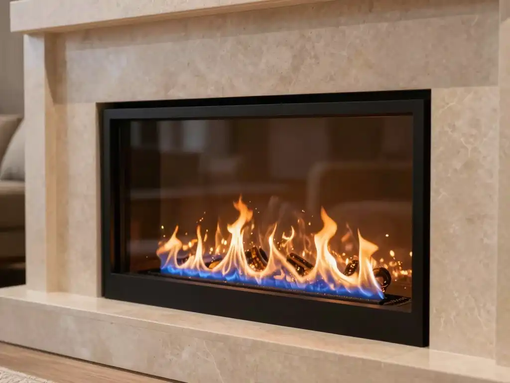 close up image of modern fireplace