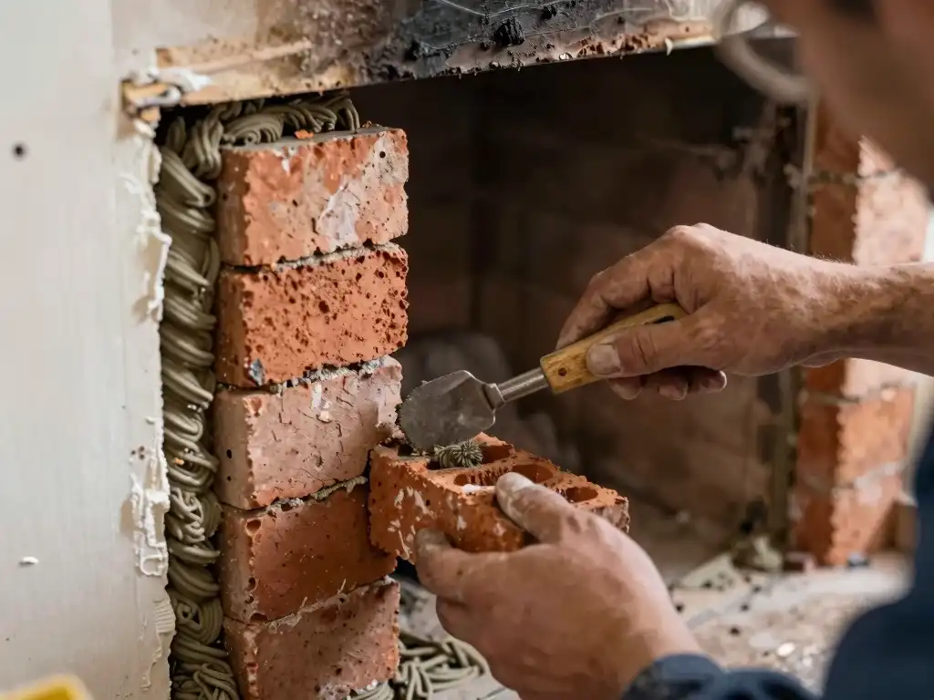 Mason rebuilding damaged firebox in Kansas City home