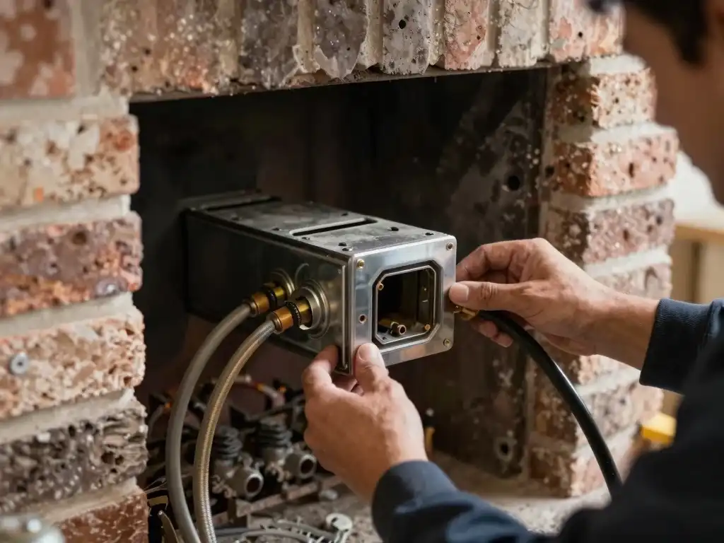 Kansas City technician converting wood fireplace to gas system