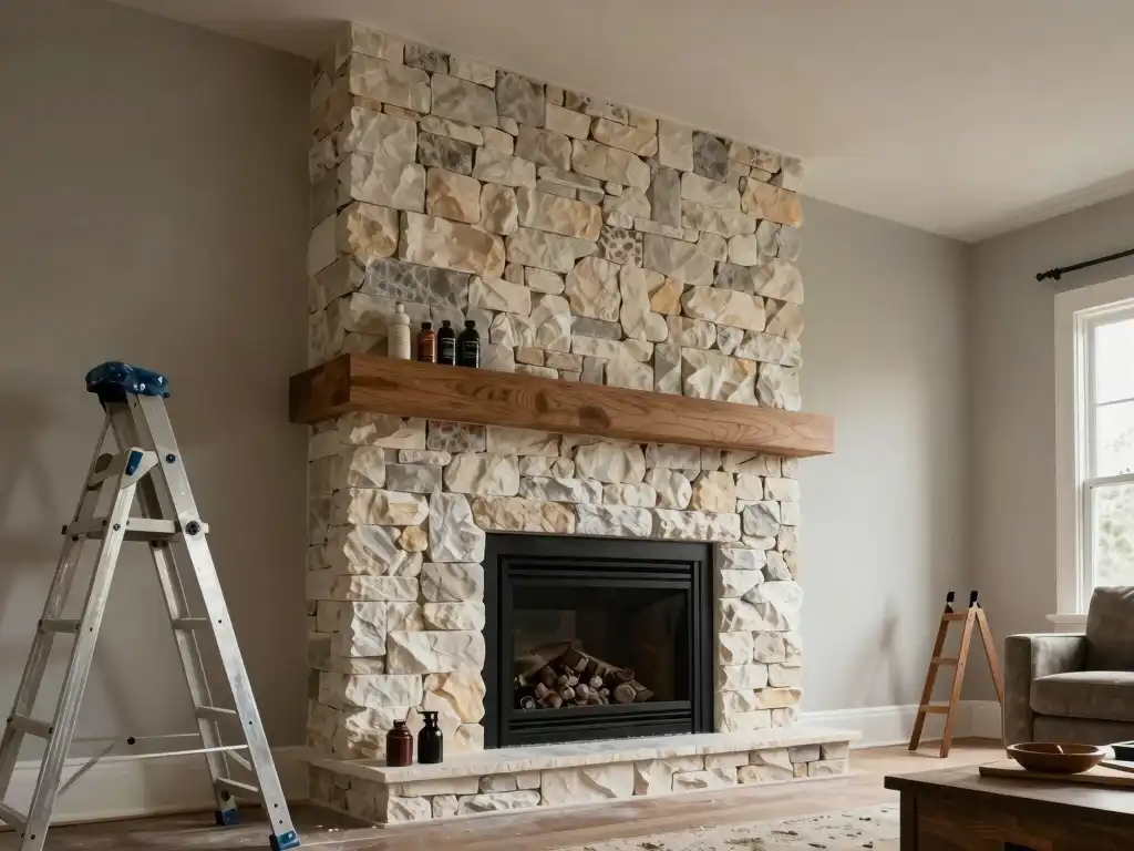 Updated fireplace remodeling with modern finish in Kansas City