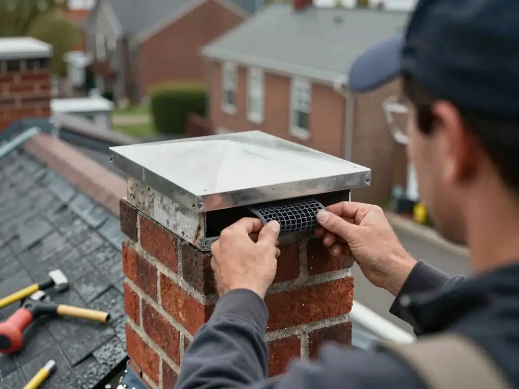 Residential chimney cap replacement in Kansas City residence