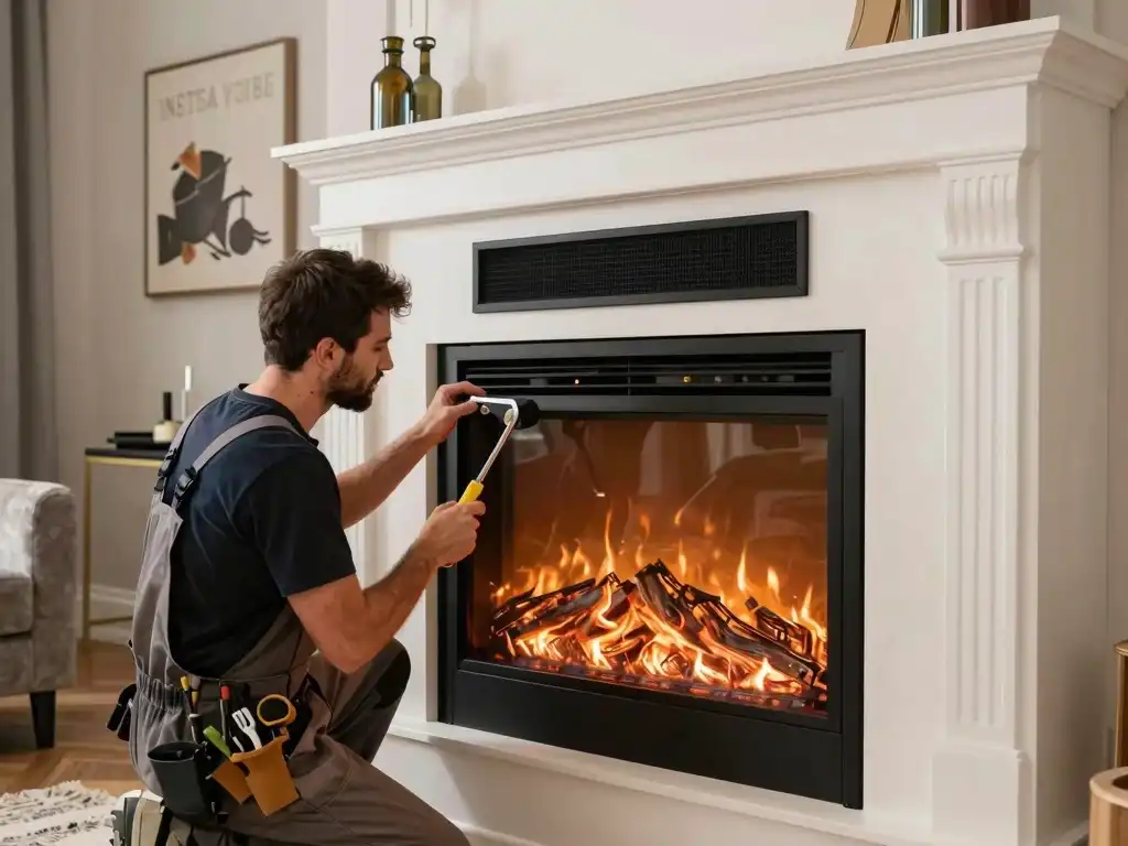 Modern electric fireplace installation in Kansas City living room