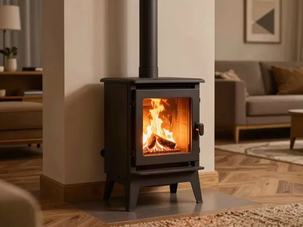 Modern pellet stove heating system in Kansas City home