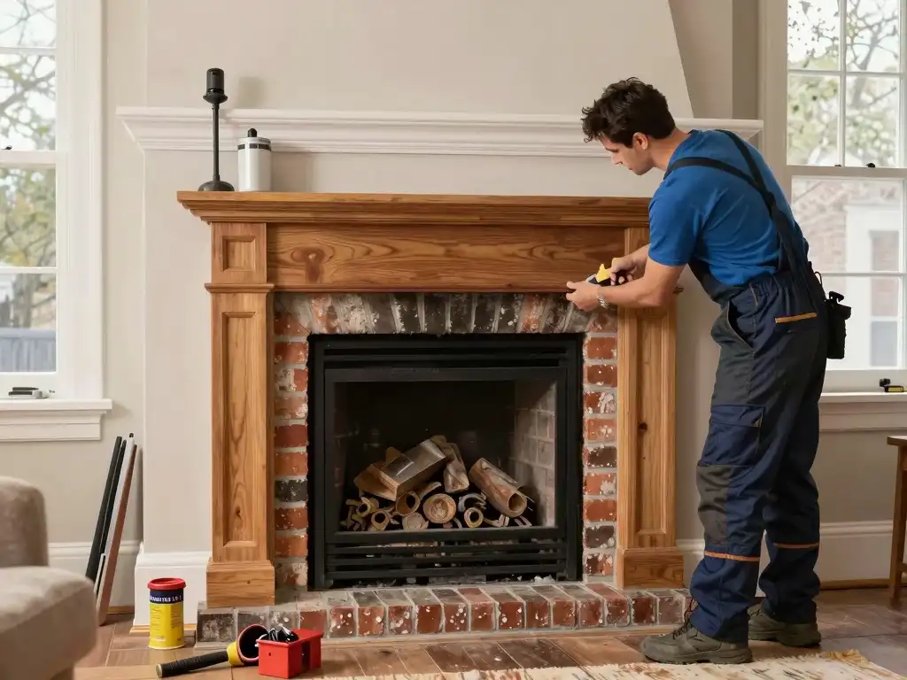 Wood fireplace insert installation in Kansas City home