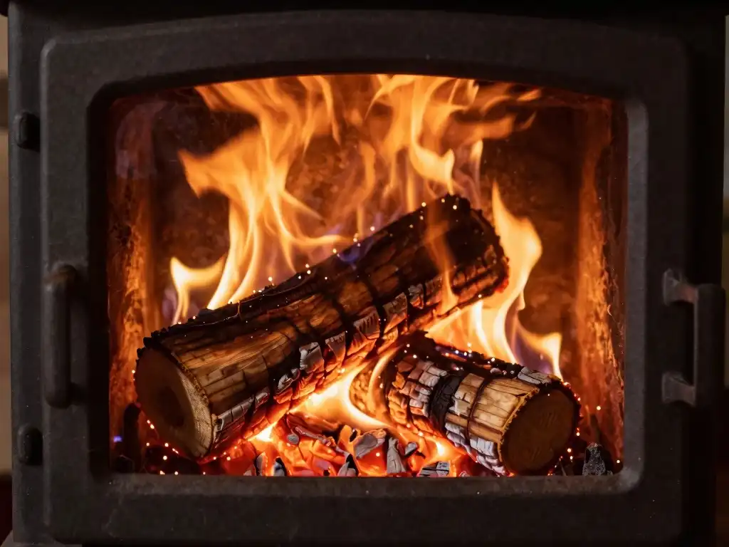 Freestanding wood stove heating system in Kansas City home